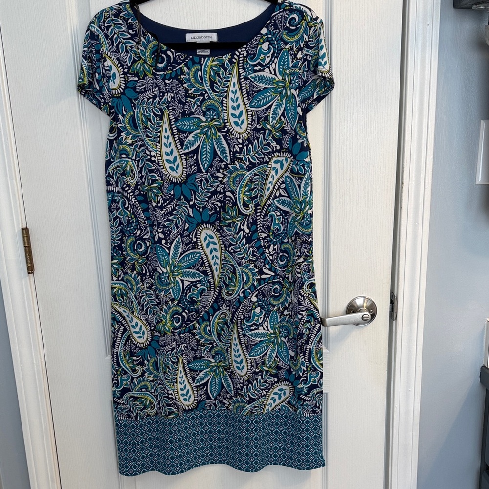 Liz Claiborne Blue and Green Paisley Midi Dress